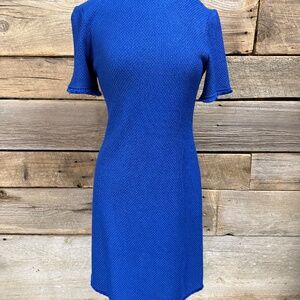 NWT St. John Textured sheath s/s dress, Blue, 4